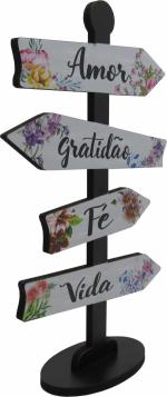 Placa Seta de Mesa Adesivada Amor, Gratidão Mdf