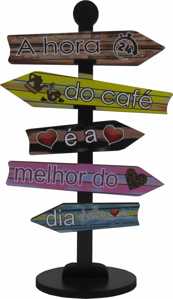 Placa Seta de Mesa Adesivada Hora do Café Mdf