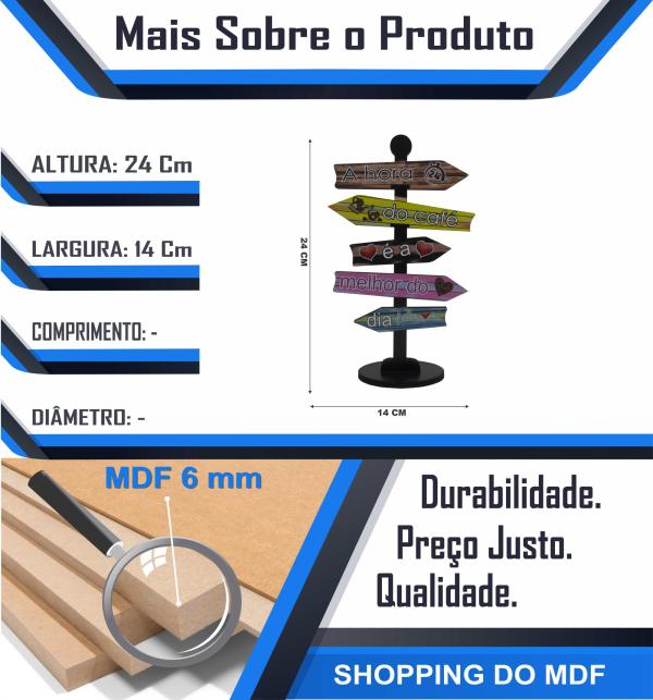 Placa Seta de Mesa Adesivada Hora do Café Mdf