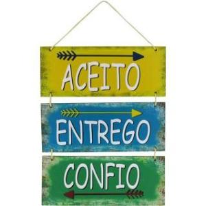 Placa  Suspensa Sisal Decoração Aceito Entrego Confio 3 Partes MDF
