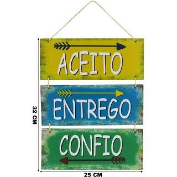 Placa  Suspensa Sisal Decoração Aceito Entrego Confio 3 Partes MDF
