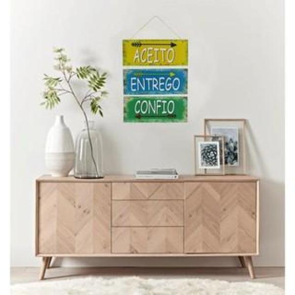 Placa  Suspensa Sisal Decoração Aceito Entrego Confio 3 Partes MDF
