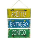 Placa  Suspensa Sisal Decoração Aceito Entrego Confio 3 Partes MDF