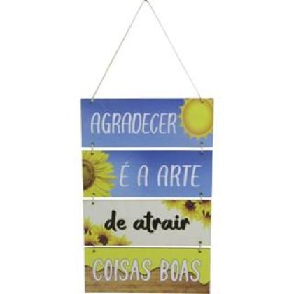 Placa Suspensa Sisal Decoração Agradecer 4 Partes 