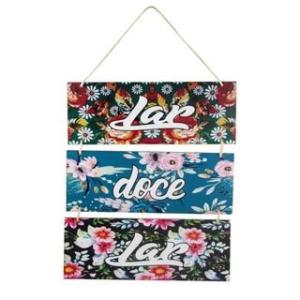 Placa Suspensa Sisal Decoração Lar Doce Lar 3 Partes 