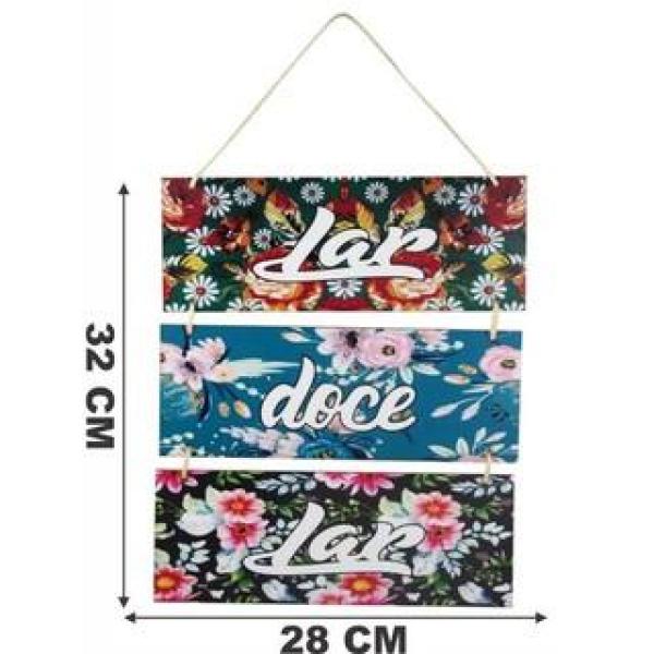 Placa Suspensa Sisal Decoração Lar Doce Lar 3 Partes 