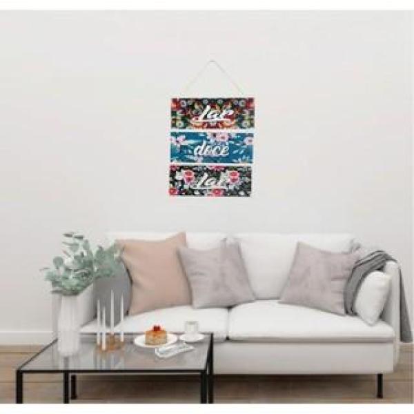 Placa Suspensa Sisal Decoração Lar Doce Lar 3 Partes 