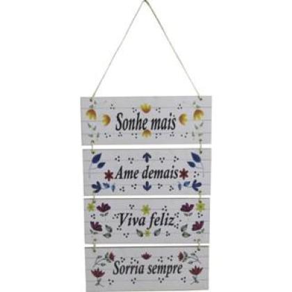 Placa  Suspensa Sisal Decoração Sonhe Mais 4 Partes 
