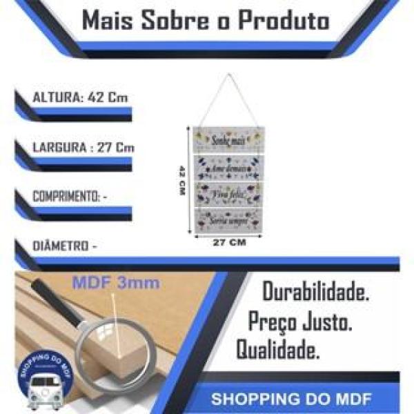 Placa  Suspensa Sisal Decoração Sonhe Mais 4 Partes 