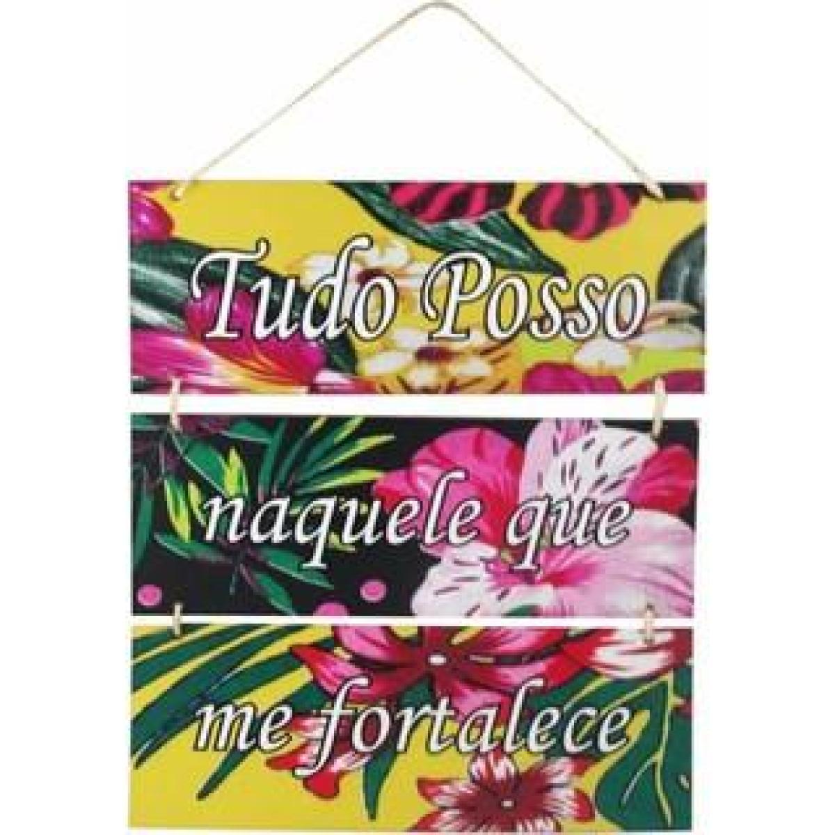 Placa Suspensa Sisal Decoração Tudo Posso 3 Partes