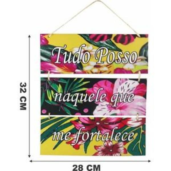 Placa Suspensa Sisal Decoração Tudo Posso 3 Partes 