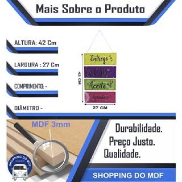Placa  Suspensa Sisal  Entrego Confio  4 Partes MDF