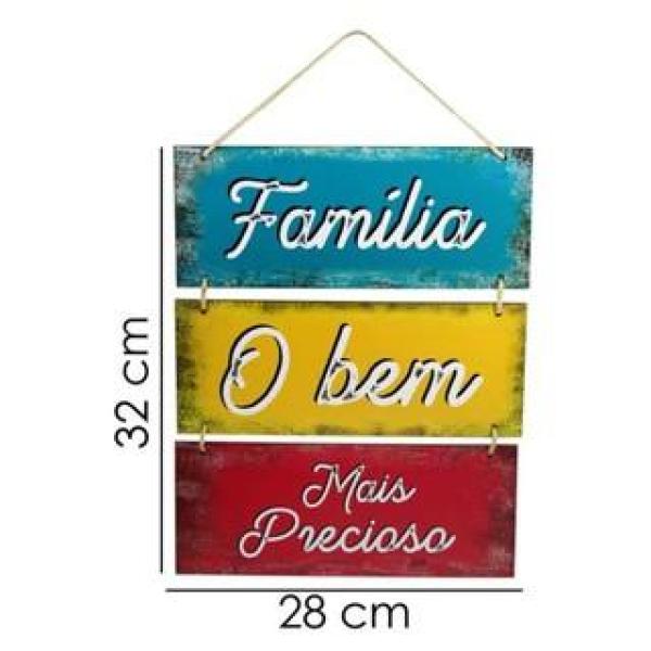 Placa  Suspensa Sisal  Família O Bem Mais Precioso 3 Partes 