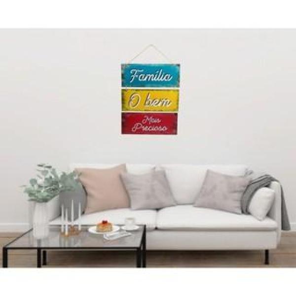 Placa  Suspensa Sisal  Família O Bem Mais Precioso 3 Partes 