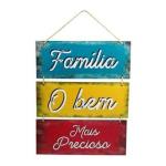 Placa  Suspensa Sisal  Família O Bem Mais Precioso 3 Partes 
