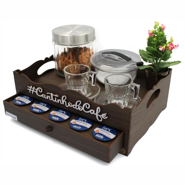 Bandeja Porta Cápsulas 3 corações Amadeirada Cantinho Do Café