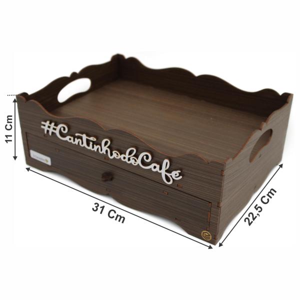 Bandeja Porta Cápsulas 3 corações Amadeirada Cantinho Do Café