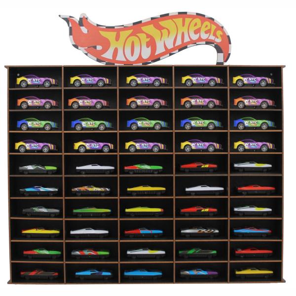 Porta Carrinhos Hot Wheels Expositor 50 Vagas Madeira MDF Colecionáveis Organização Decoração Quarto