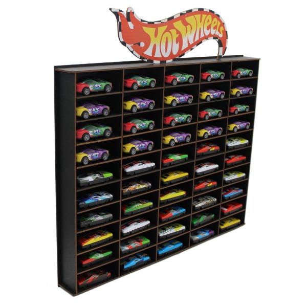 Porta Carrinhos Hot Wheels Expositor 50 Vagas Madeira MDF Colecionáveis Organização Decoração Quarto