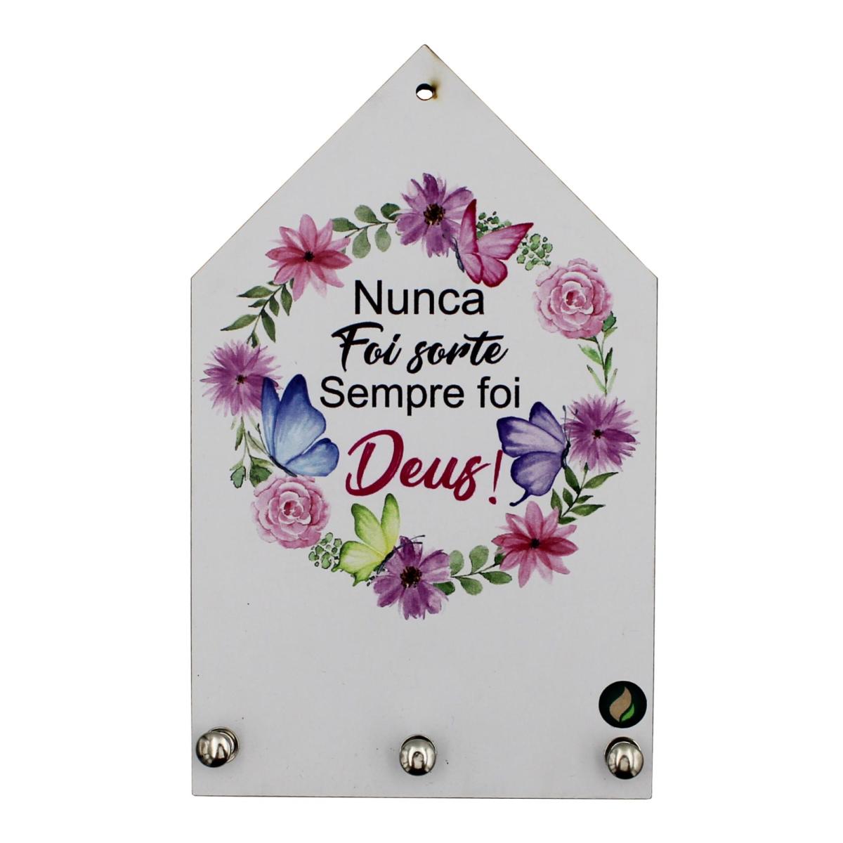 Porta Chave Nunca Foi Sorte 12x20cm Mdf