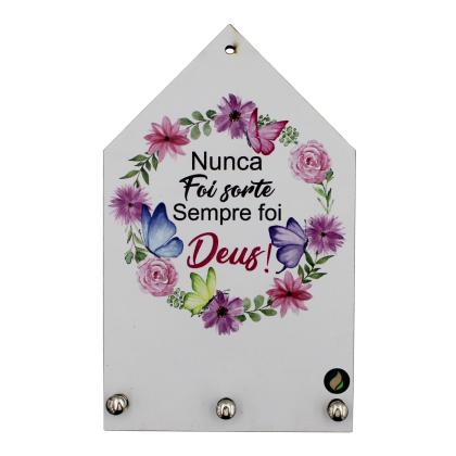 Porta Chave Nunca Foi Sorte 12x20cm Mdf