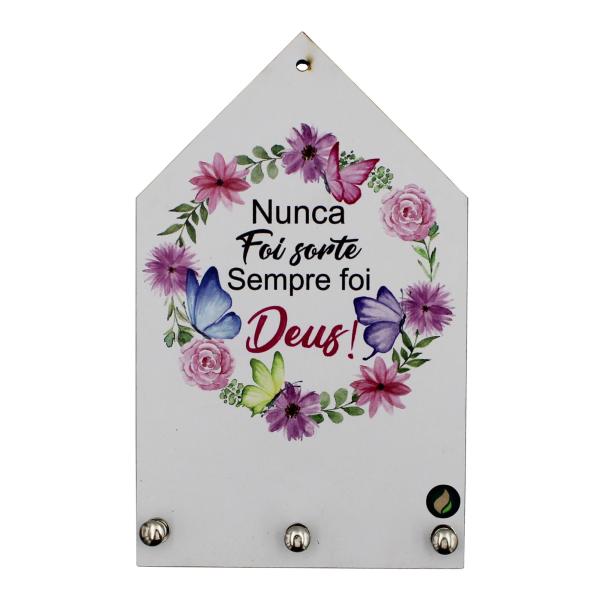 Porta Chave Nunca Foi Sorte 12x20cm Mdf