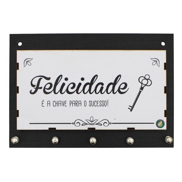 Porta Chaves Felicidade 25,5x2,5x17cm Mdf 