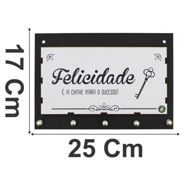 Porta Chaves Felicidade 25,5x2,5x17cm Mdf 