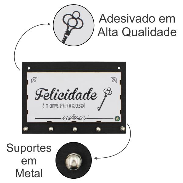 Porta Chaves Felicidade 25,5x2,5x17cm Mdf 