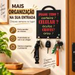 Porta Chaves de Parede MDF Decorativo com 3 Suportes Organizador para Entrada Casa 20x15 cm