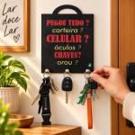 Porta Chaves de Parede MDF Decorativo com 3 Suportes Organizador para Entrada Casa 20x15 cm