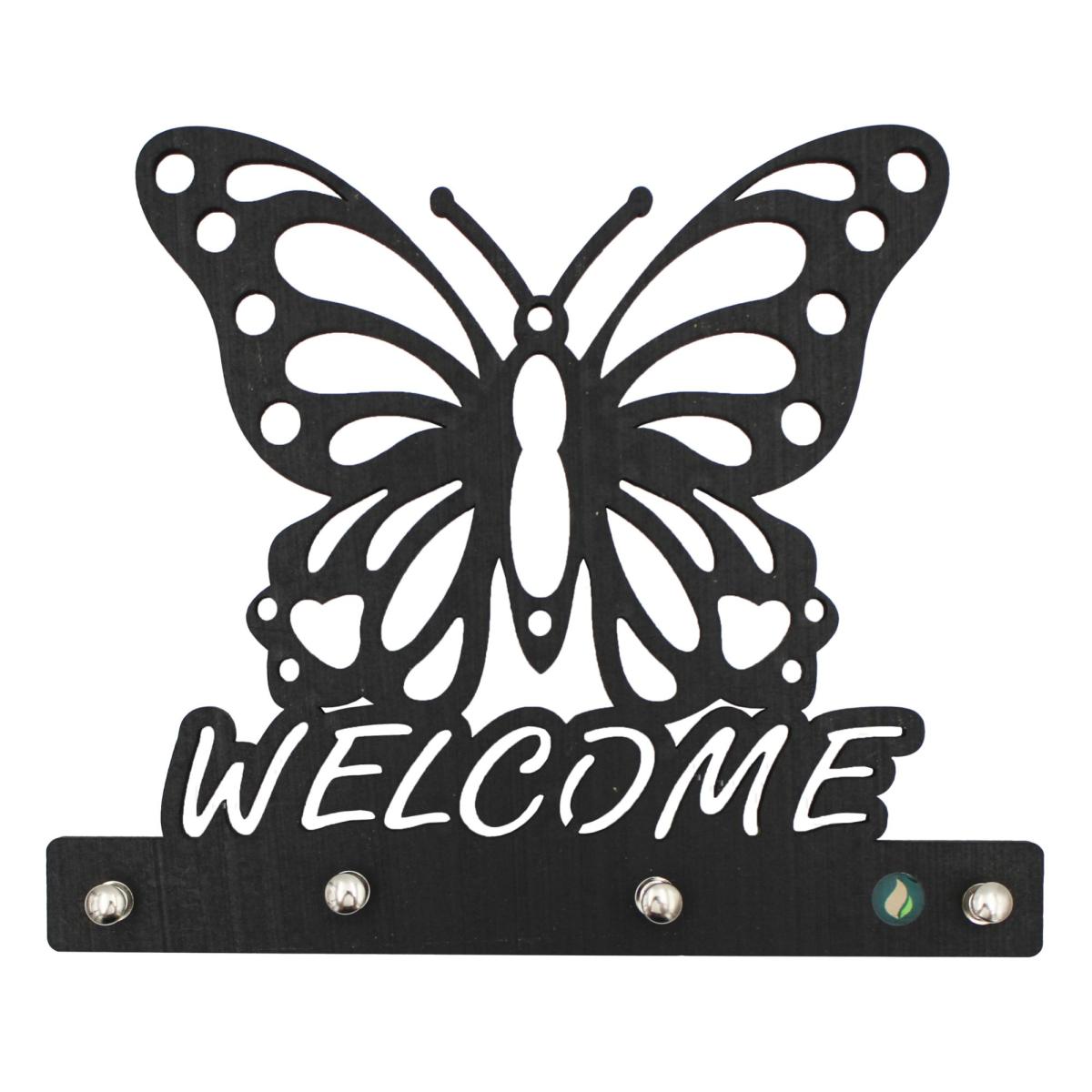 Porta Chaves Recortes Preto borboleta welcome