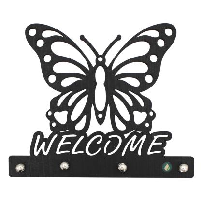 Porta Chaves Recortes Preto borboleta welcome