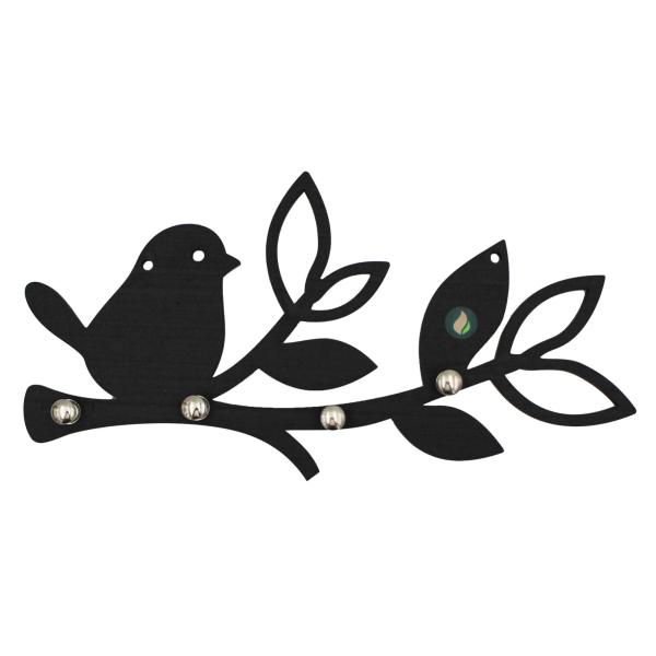 Porta Chaves Recortes Pretos Passarinhos e Folhas 