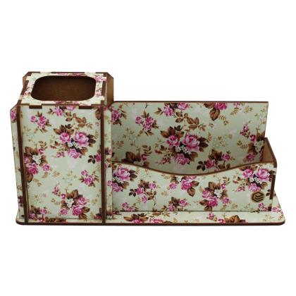 Porta Lápis/ Cartão Decoração -  Floral  24X8X11,5cm Mdf 