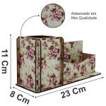 Porta Lápis/ Cartão Decoração -  Floral  24X8X11,5cm Mdf