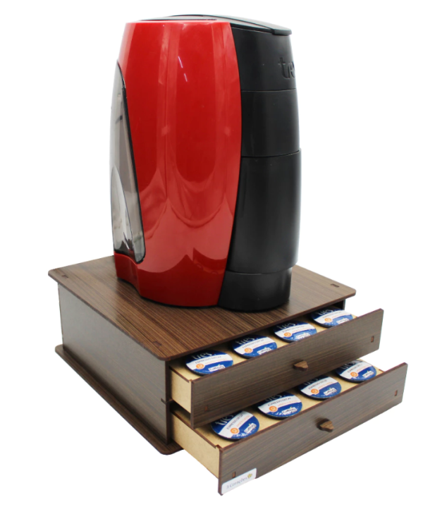 Porta máquina e capsulas de café 2 gavetas organizadoras Tres Corações - MDF
