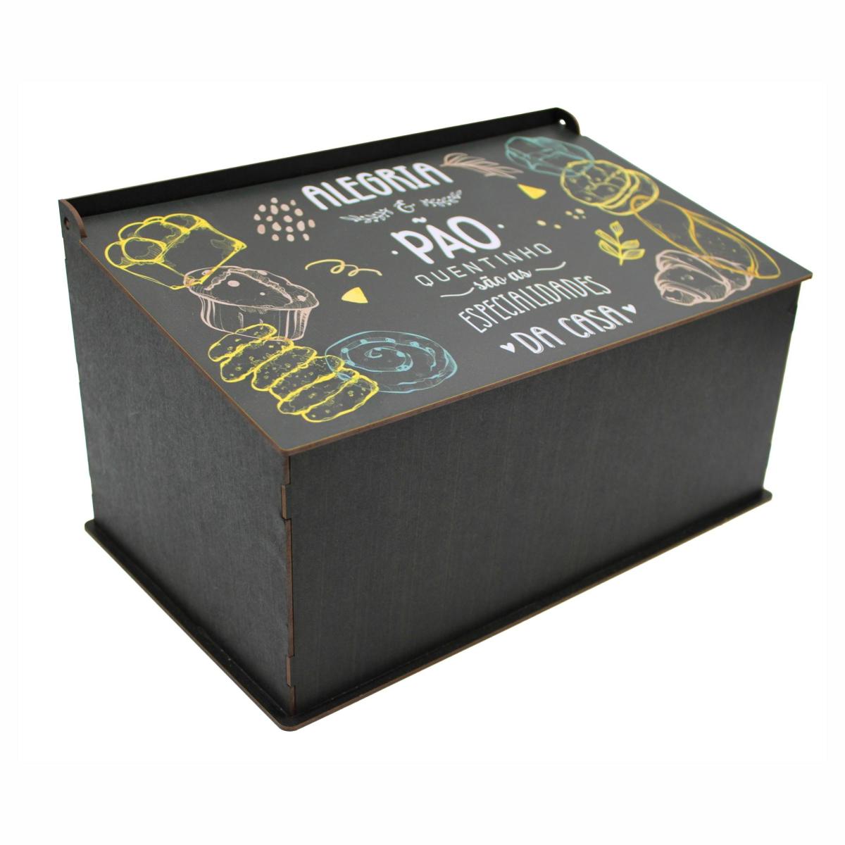 PORTA PÃO PINTADO ALEGRIA PRETO - 33X21X19CM
