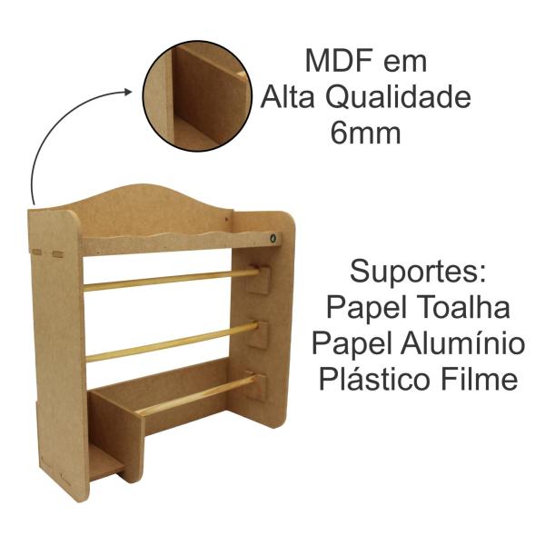 Porta rolo triplo e condimentos - Parede em MDF + 6 potes para condimentos porta temperos