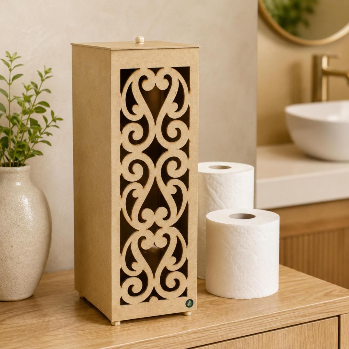 Porta Rolos de Papel Higiênico MDF Cru Arabesco - Decorativo, Resistente e Ideal para Personalizar