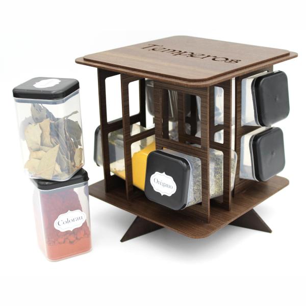 Porta Tempero Pintado Giratório  8 Potes - MDF Porta Tempero Pintado Giratório  8 Potes - MDF