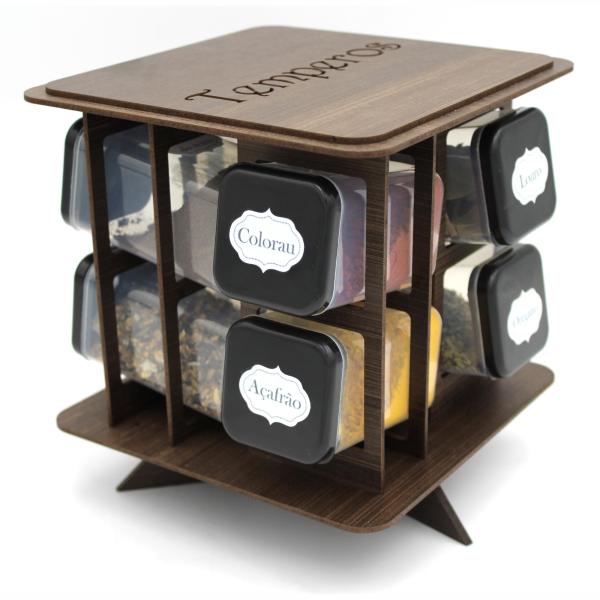 Porta Tempero Pintado Giratório  8 Potes - MDF Porta Tempero Pintado Giratório  8 Potes - MDF