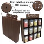 Porta tempero prateleira organizadora em MDF decorado - 12 Potes - Condimentos Mantimentos Original