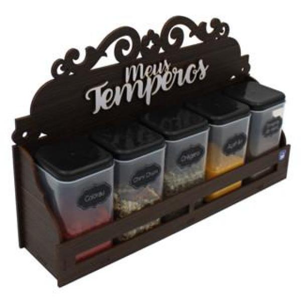 Porta Tempero Pintado 5 Potes Mesa / Parede MDF  