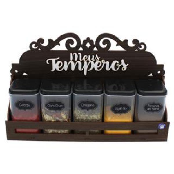 Porta Tempero Pintado 5 Potes Mesa / Parede MDF  