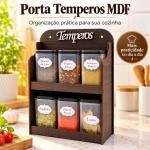 Porta Temperos 6 Potes de Parede MDF Madeira Organizador de Condimentos Cozinha Mesa com Suporte
