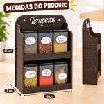 Porta Temperos 6 Potes de Parede MDF Madeira Organizador de Condimentos Cozinha Mesa com Suporte