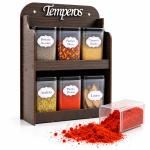 Porta Temperos 6 Potes de Parede MDF Madeira Organizador de Condimentos Cozinha Mesa com Suporte