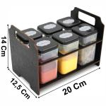 Porta Temperos MDF Pintado p/ Mesa com 6 Potes para Condimentos e Mantimentos 180 ml cesta caixote