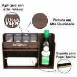 Porta Temperos Prateleira, 4 Potes e azeite - meus temperos, Condimentos, Mantimentos Cozinha - MDF